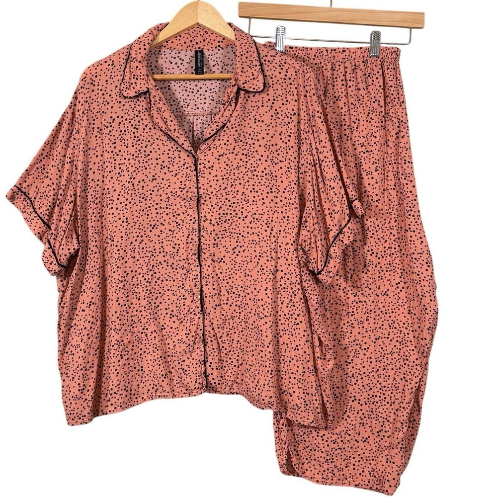 Ambrielle Pajama Set 2X Coral Black Dot Button Down Pants Plus Size Soft Pajamas